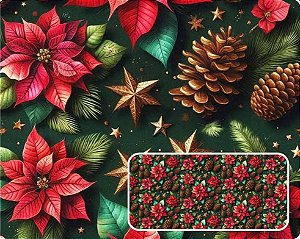 TRICOLINE DIGITAL 100% ALGODÃO ESTAMPADA NATAL PINHA FUNDO VERDE 0,50cm x 1,50m | CH000207