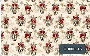 TRICOLINE DIGITAL 100% ALGODÃO ESTAMPADA NATAL PINHA E LAÇOS 0,50cm x 1,50m | CH000215
