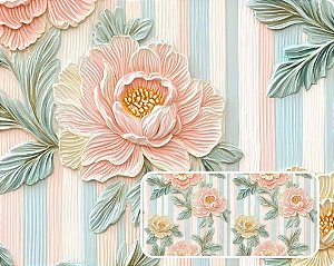 TECIDO TRICOLINE DIGITAL 100% ALGODÃO ESTAMPADO TEXTURA FLORAL LISTRADO 0,50cm X 1,50m | 94127C01