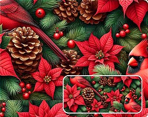 TRICOLINE DIGITAL 100% ALGODÃO ESTAMPADA HIBISCO NATAL PASSARINHO 0,50cm x 1,50m | CH135C01