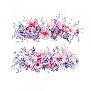 TRANSFER TEXTIL PASSE E CRIE - BARRADO DE FLORES LILAS E ROSA 0,21cm x 0,29cm | Modelo PC0015