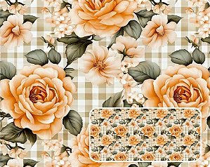 TRICOLINE DIGITAL 100% ALGODÃO ESTAMPADA FLORAL FUNDO XADREZ 0,50cm X 1,50m | CMC00119
