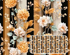 TRICOLINE DIGITAL 100% ALGODÃO ESTAMPADA FLORAL FUNDO LISTRAS 0,50cm X 1,50m | CMC00121