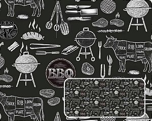 TECIDO TRICOLINE DIGITAL 100% ALGODÃO ESTAMPADA CHURRASCO DESENHO GIZ 0,50cm x 1,50m | 94229C01