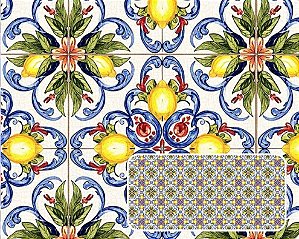 TECIDO TRICOLINE DIGITAL 100% ALGODÃO ESTAMPADO AZULEJO LIMÃO 0,50cm X 1,50m | 94233C01