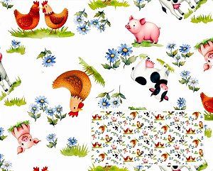 TRICOLINE DIGITAL 100% ALGODÃO ESTAMPADA ANIMAIS DE FAZENDA 0,50cm X 1,50m | 94230C01