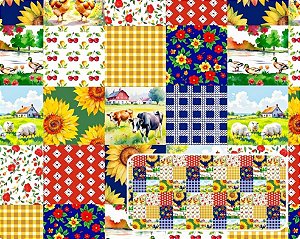 TRICOLINE DIGITAL 100% ALGODÃO ESTAMPADA PATCHWORK FAZENDA 0,50cm X 1,50m | 94231C01