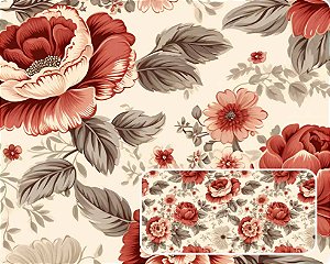 TRICOLINE DIGITAL 100% ALGODÃO ESTAMPADA ROSAS GRANDES 0,50cm X 1,50m | 94174C01