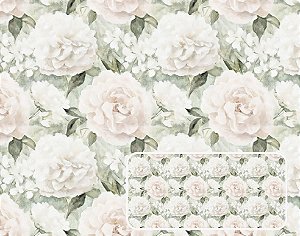 SARJA DIGITAL IMPERMEAVEL 100% ALGODÃO ESTAMPADA ROSAS BRANCA 0,50cm X 1,70m | 94359S01
