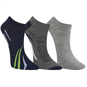 Kit 3 Pares Meia Invisível Algodão Lisa Unissex Masculina Feminina
