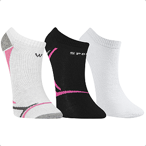 Kit 3 Pares Meia Invisível Feminina Algodão Esportiva
