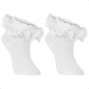 Kit 2 Pares Meia com Tule Bordado Infantil Bebê Menina Algodão