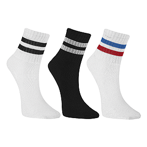 Kit 3 Pares Meia Cano Alto Com Listras Old School Streetwear