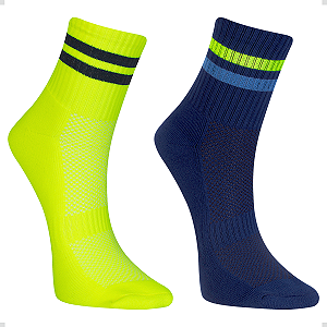 Kit 2 Meia Poliamida Listrada Duas Listras Academia Corrida Ciclismo