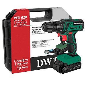 Parafusadeira e Furadeira 3/8" Bateria 20V Bivolt Maleta 18 Acessórios DWT 6005020000
