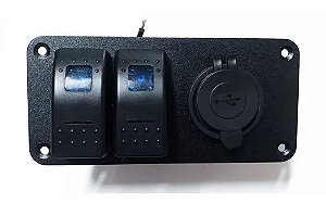 Botão Painel 2 Chaves Usb Voltímetro C/ Capa - Adaptação