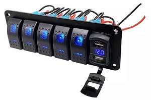 Painel 5 Botões Interruptores 12v Display 2 usb