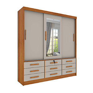 Guarda Roupa Chicago 03 portas 09 Gavetas Larg. 1,99m Cinamomo/Off White