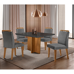 Mesa Berlim 90cm com 4 cadeiras 100% MDF Grafite/Imbuia