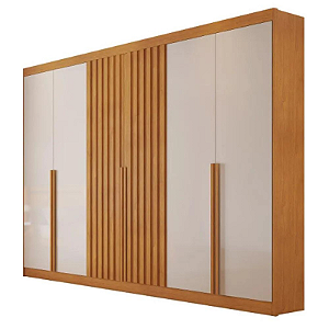 Guarda Roupa 6 portas Siena 100% MDF Ripado Larg. 2,70m Nature/OFF White