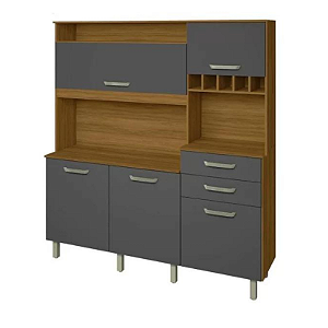 Armário de cozinha 100% MDF Smart Larg. 1,80m Freijó/Grafite