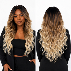 Wig Yasmin Fibra Orgânica Ondulada Com Franja 60cm