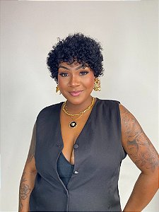 Wig Humana Afro Curta Kenya Cacheada Preta
