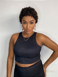 Wig Curta Cacheada Maris Humana Mechas