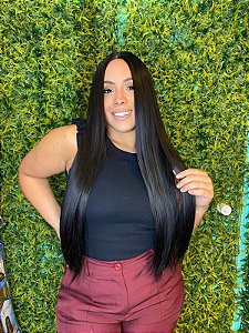 Wig Lisa Longa 65cm Bio Fibra Orgânica Bruna Sem Franja