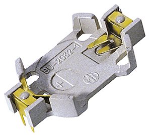 BU2032-1-G Suporte CR2032 com pinos de PC Altura acima do PCB: 5,2 mm Processo de solda sem chumbo compatível - BU-2032-1-G