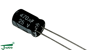 Capacitor Eletrolítico 470UF/25V 8X12 105ºC JWCO P:5.00MM