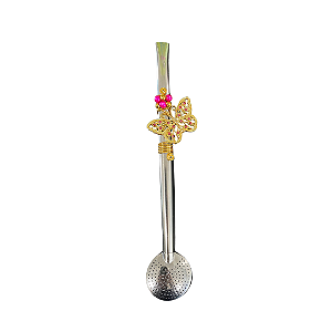 Bomba em Inox Personalizada: Modelo Borboleta Pedra Rosa