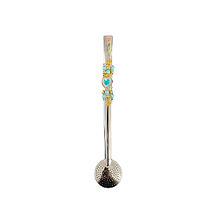 Bomba em Inox Personalizada: Modelo Pedra Turquesa Coração/Flor