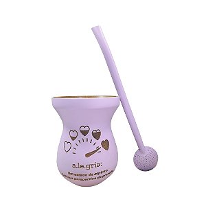 Kit Cuia Personalizada Lilás + Bomba Lisa Lilás: Modelo Alegria