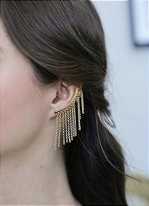 Brinco Ear Cuff Franja Banhado a Ouro 18k