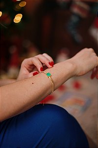 Pulseira Rabo de Rato com Ponto de Luz Verde Banhada a Ouro 18k