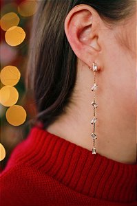 Brinco Longo Cristal Banhado a Ouro 18k