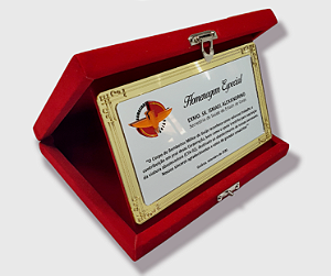 ESTOJO DE VELUDO COM PLACA ACRÍLICA