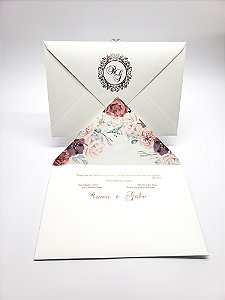 Convite Carta - Papel Concetto (Off-White) - Floral Interno