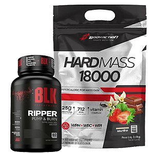 HARD MASS 3 KG (MORANGO) + RIPPER 60 CÁPSULAS BLK PERFORMANCE