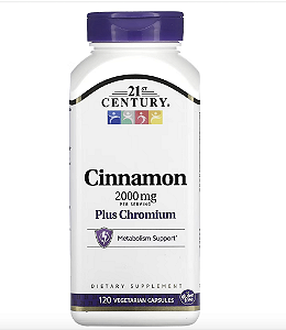 CANELA E CROMO 2.000 MG 120 CAPS VEG - 21ST CENTURY