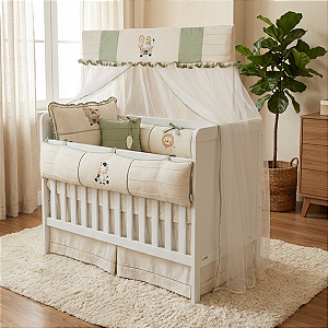 KIT BERÇO AMERICANO - 100% Linho - 07 Peças - Tema : SAFARI