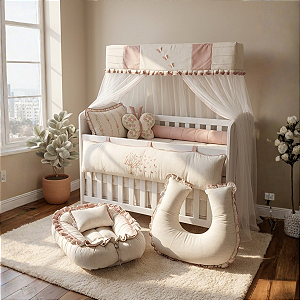 KIT BERÇO AMERICANO - 100% Linho - 07 Peças - Tema : BORBOLETA