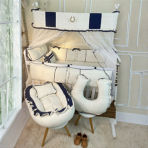 DUPLICADO - KIT BERÇO AMERICANO - 100% Linho - 07 Peças - Tema : CAVALINHO