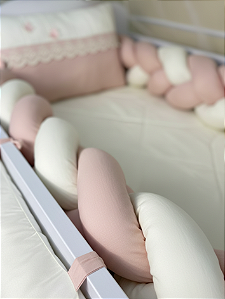 Kit Berço Americano Menina Trança Borboleta Bordado 06 Peças