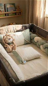 Kit Berço Desmontável Safari Trança 07 Peças com Leão Decorativo 🦁🌿