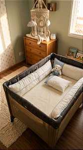 Kit Berço Desmontável 07 Peças Ursa Pompom Azul e Verde Floresta 🧸🌿