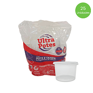 Pote de 250ml com tampa Transparente PP Ultratherm com 25 unidades