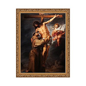 São Francisco de Assis abraçando Cristo crucificado