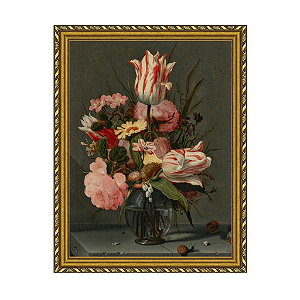 Flores em um vaso de vidro sobre uma prateleira (1627)